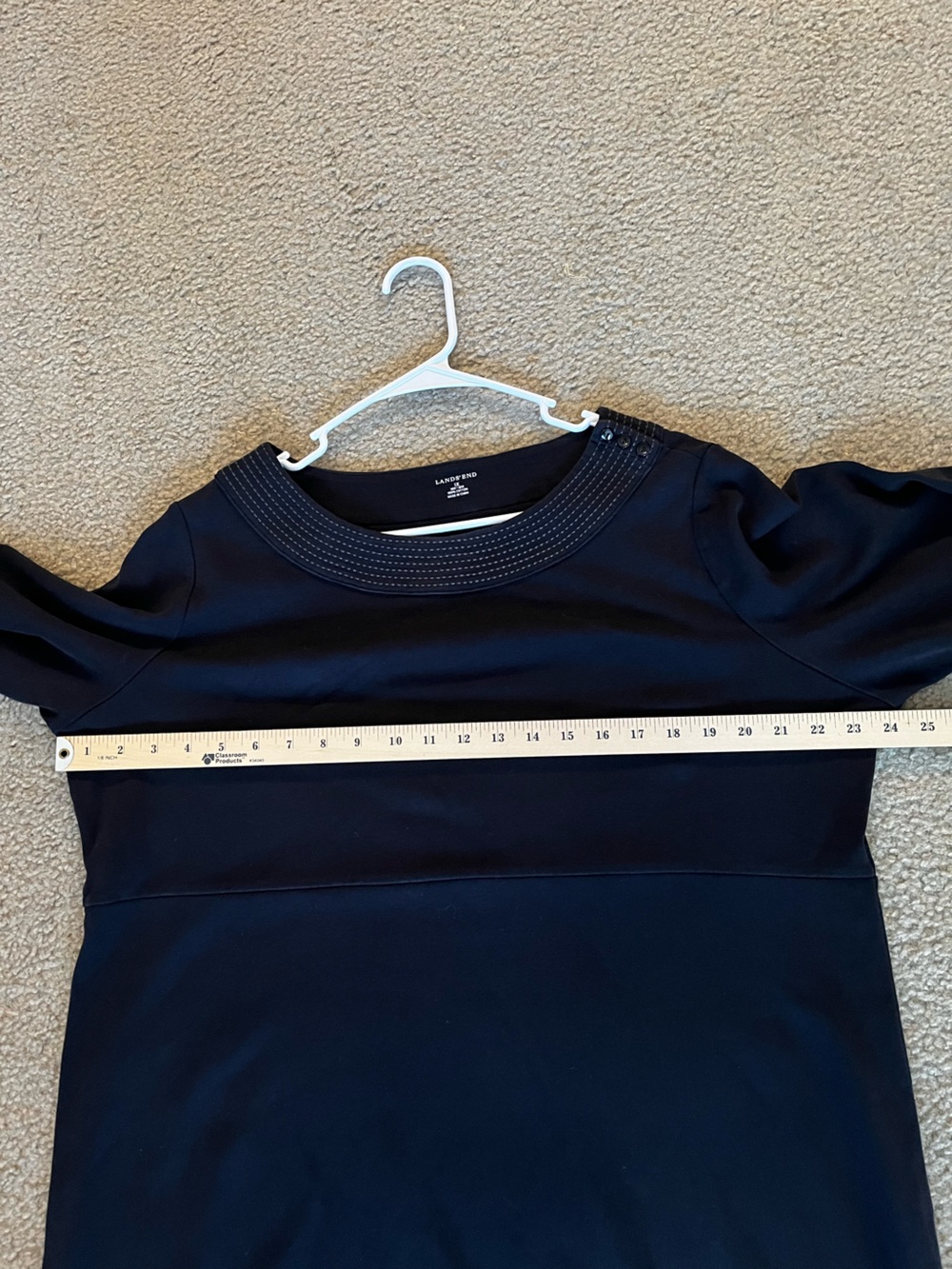 Lands' End Black Boatneck Long-Sleeve Dress Button Detail Modest Size 1X 16W/18W - Picture 8 of 9